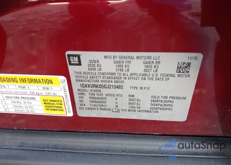 2016 GMC Acadia Slt-1 from USA, damaged, VIN 1GKKVRKD5GJ219480